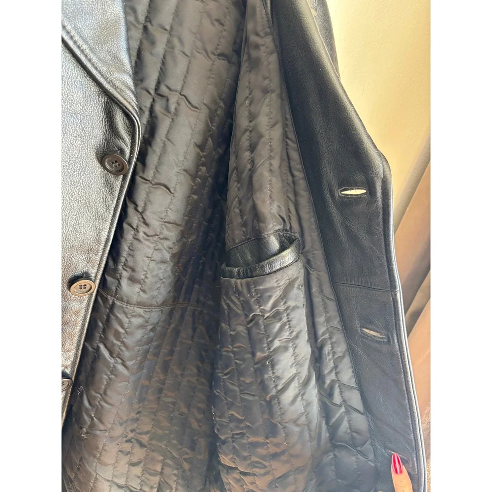 BKE 67‎ Mens Black Genuine Leather Button Front Quilted Lined Car Coat Jacket M
